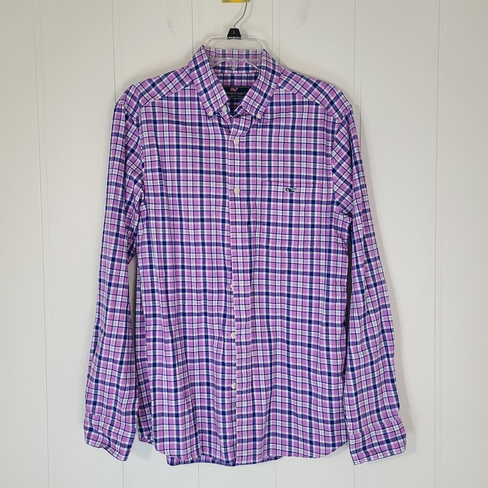 Vineyard Vines Plaid Shirt Men's Size Small Button Down Long Sleeve Purple Navy